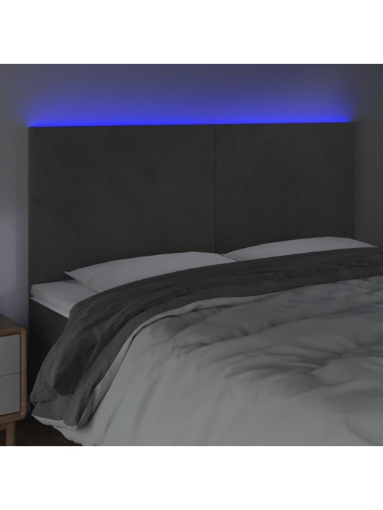 Čelo postele s LED tmavě šedé 180x5x118/128 cm samet