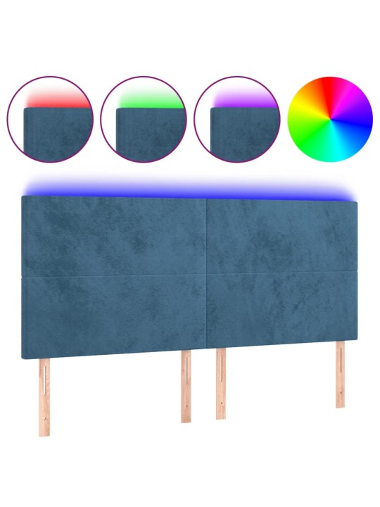 Čelo postele s led tmavě modré 180x5x118/128 cm samet