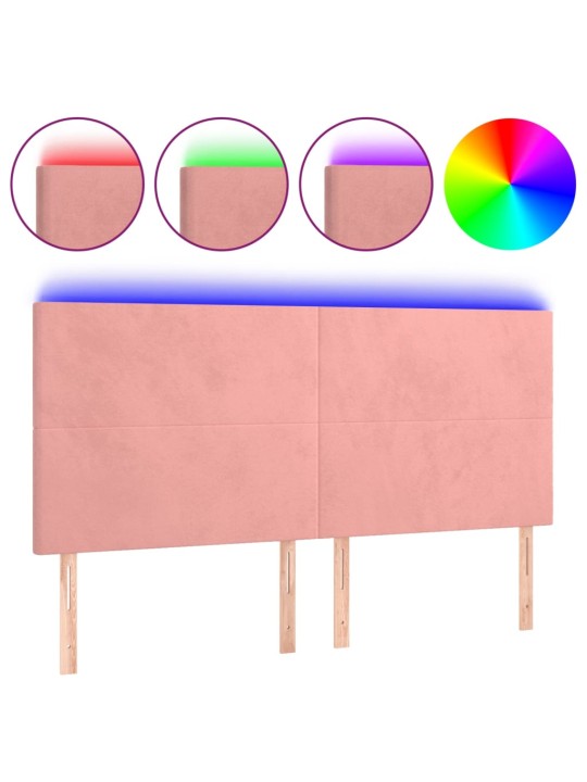 Čelo postele s LED růžové 200x5x118/128 cm samet