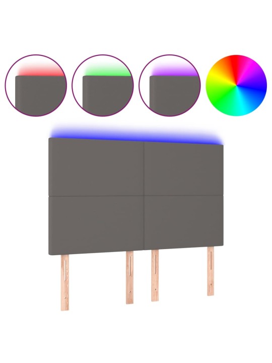 Čelo postele s LED šedé 144x5x118/128 cm umělá kůže