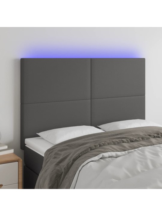 Čelo postele s LED šedé 144x5x118/128 cm umělá kůže