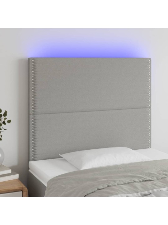 Čelo postele s LED světle šedé 80x5x118/128 cm textil
