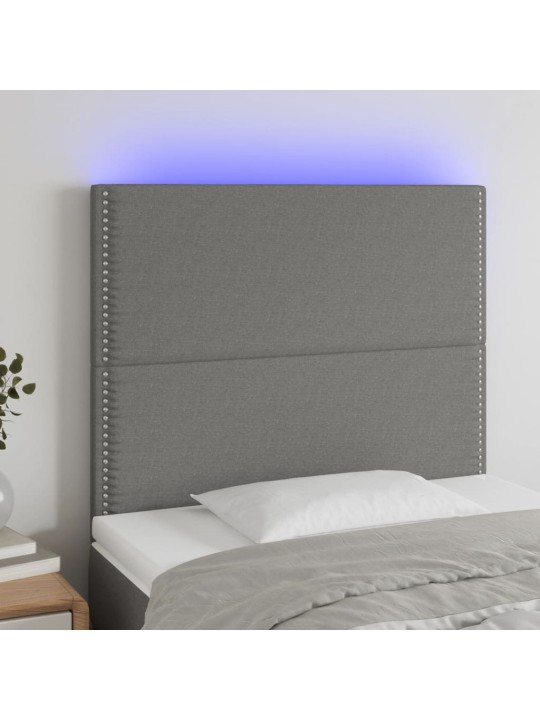 Čelo postele s LED tmavě šedé 80x5x118/128 cm textil
