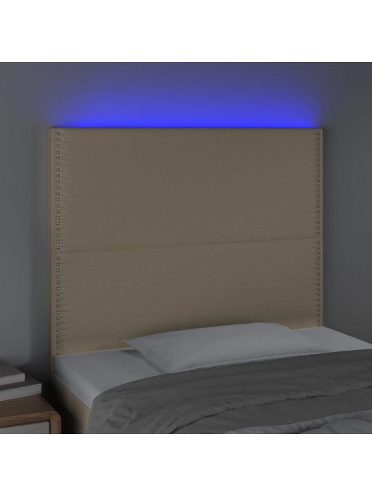 Čelo postele s LED krémové 100x5x118/128 cm textil