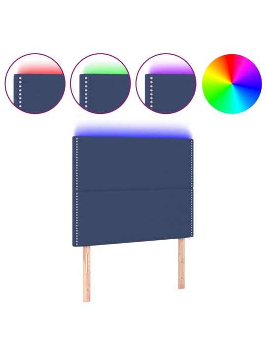Čelo postele s LED modré 100x5x118/128 cm textil