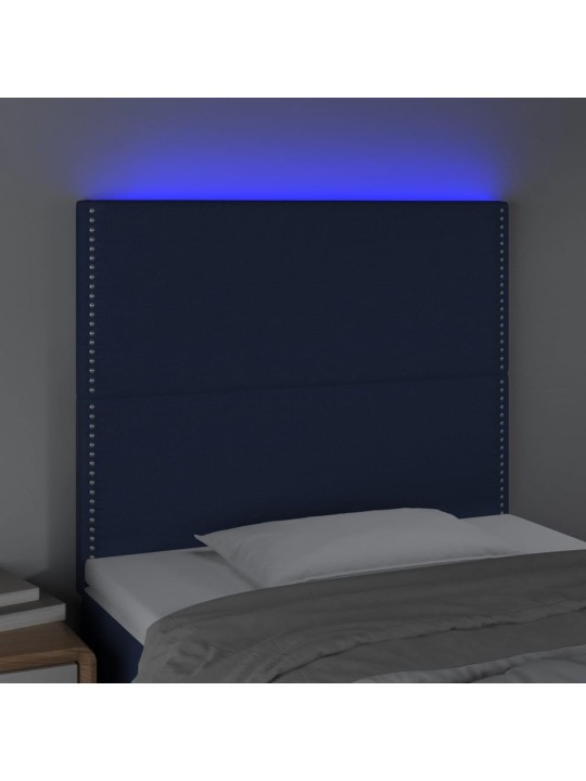 Čelo postele s LED modré 100x5x118/128 cm textil