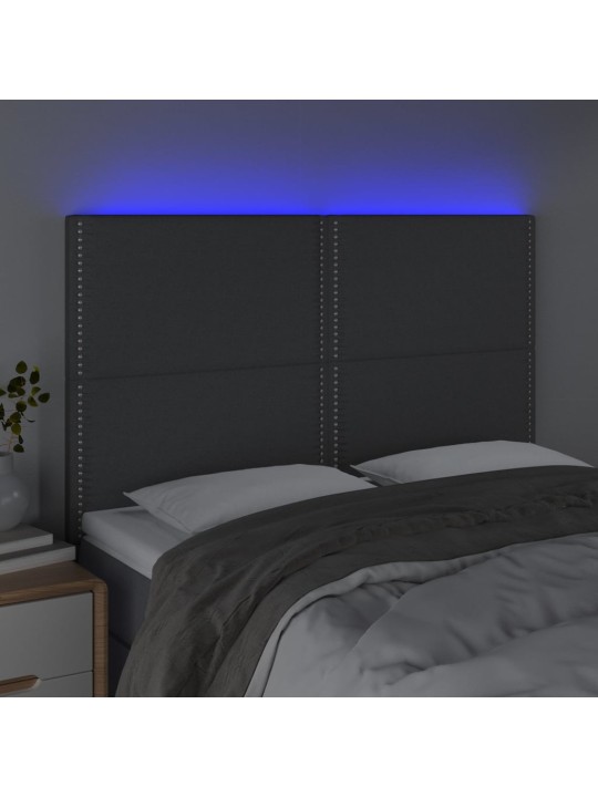 Čelo postele s LED tmavě šedé 144x5x118/128 cm textil