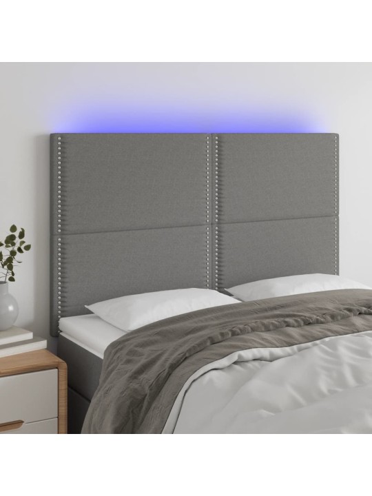 Čelo postele s LED tmavě šedé 144x5x118/128 cm textil