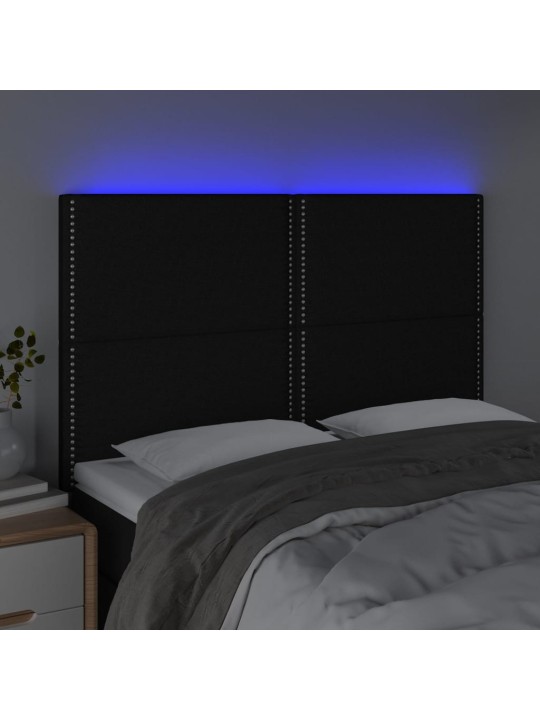 Čelo postele s LED černé 144x5x118/128 cm textil