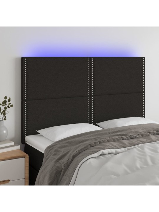 Čelo postele s LED černé 144x5x118/128 cm textil