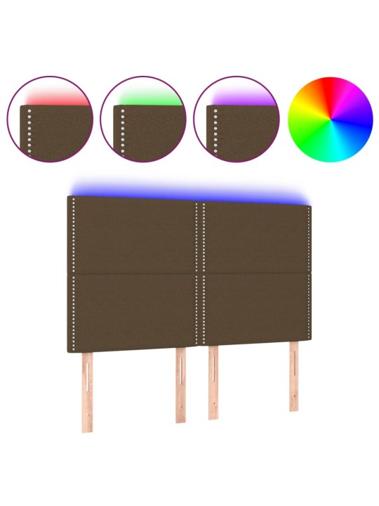 Čelo postele s LED tmavě hnědé 144x5x118/128 cm textil