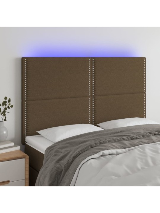 Čelo postele s LED tmavě hnědé 144x5x118/128 cm textil