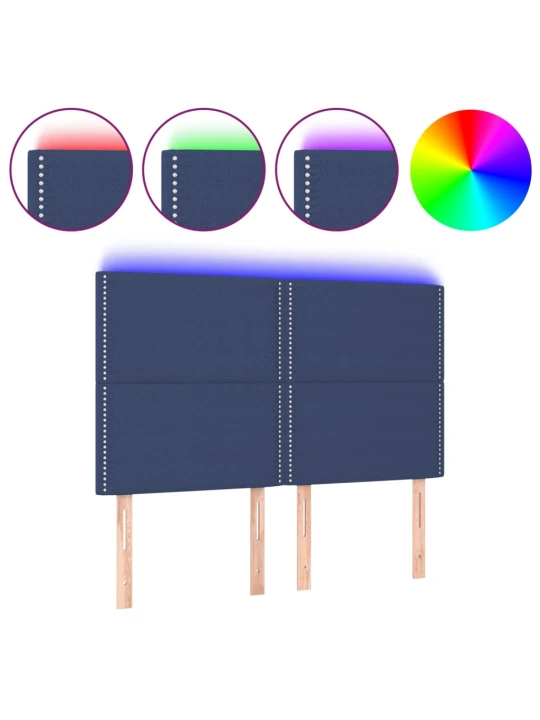 Čelo postele s LED modré 144x5x118/128 cm textil