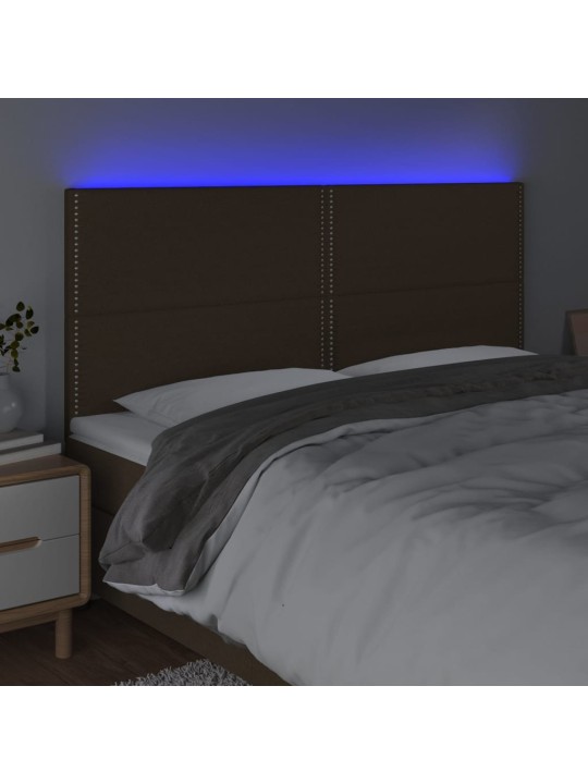 Čelo postele s led tmavě hnědá 200x5x118/128 cm textil