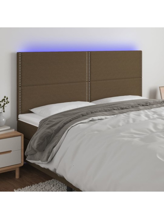 Čelo postele s led tmavě hnědá 200x5x118/128 cm textil