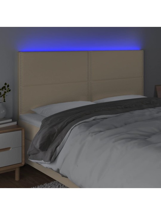 Čelo postele s LED krémová 200x5x118/128 cm textil