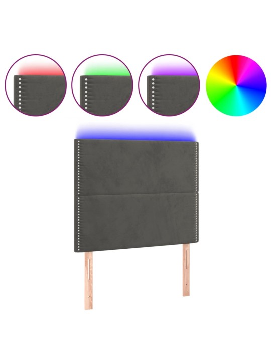 Čelo postele s LED tmavě šedé 80x5x118/128 cm samet