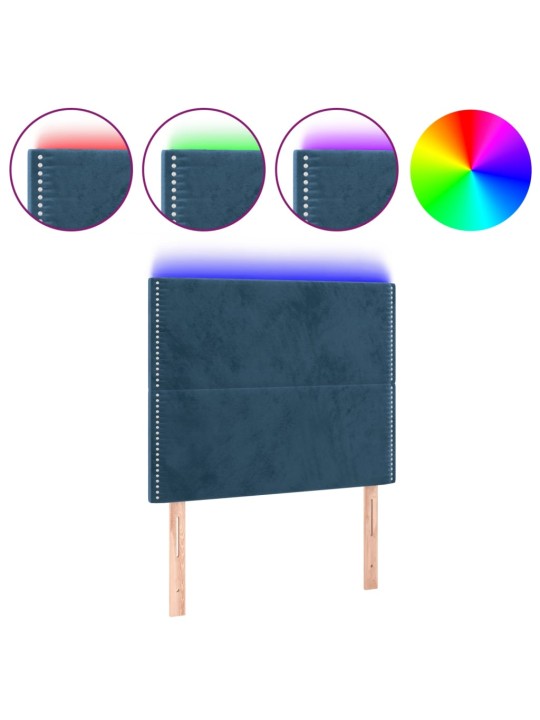 Čelo postele s LED tmavě modré 80x5x118/128 cm samet