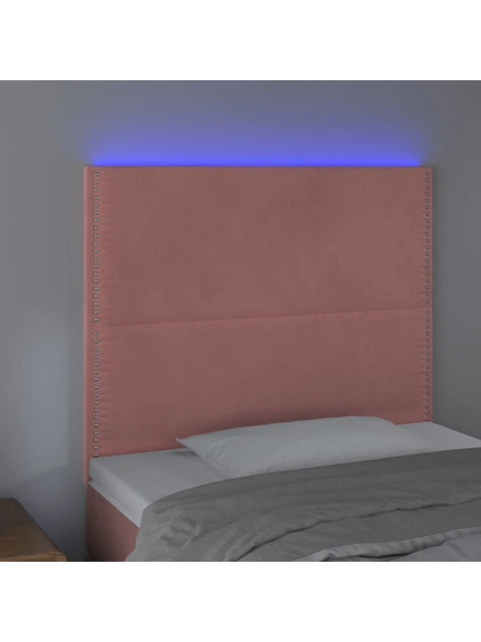 Čelo postele s LED růžové 80x5x118/128 cm samet