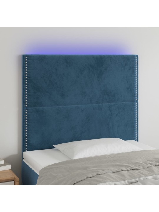 Čelo postele s LED tmavě modré 90x5x118/128 cm samet