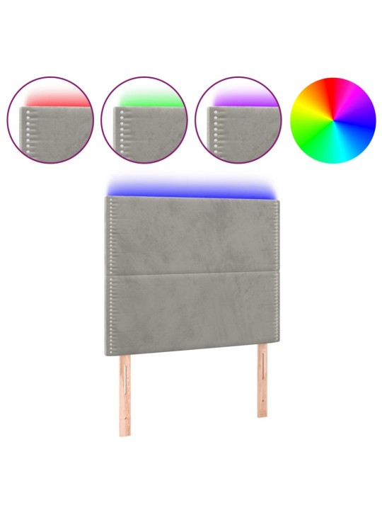 Čelo postele s LED světle šedé 100x5x118/128 cm samet