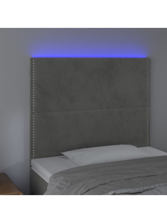 Čelo postele s LED světle šedé 100x5x118/128 cm samet
