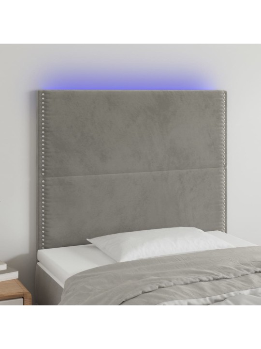 Čelo postele s LED světle šedé 100x5x118/128 cm samet