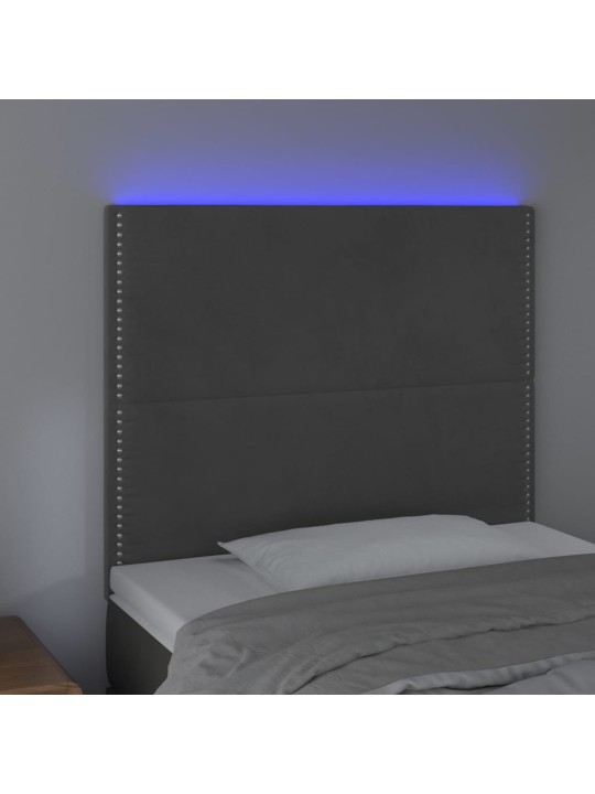 Čelo postele s LED tmavě šedé 100x5x118/128 cm samet