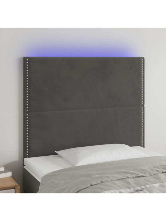 Čelo postele s LED tmavě šedé 100x5x118/128 cm samet