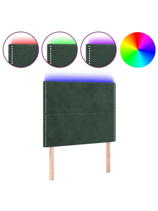 Čelo postele s LED tmavě zelená 100x5x118/128 cm samet
