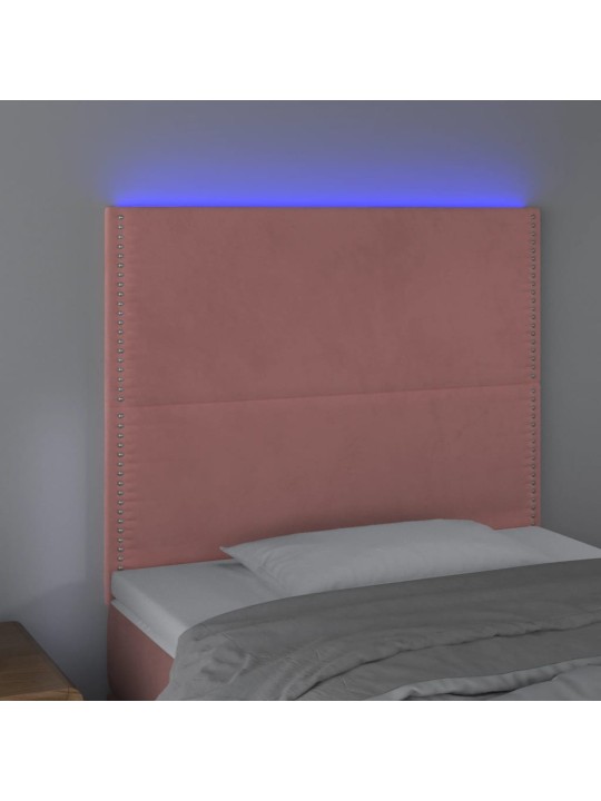 Čelo postele s LED růžové 100x5x118/128 cm samet
