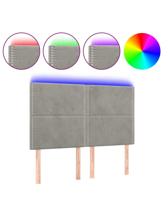 Čelo postele s LED světle šedé 144x5x118/128 cm samet