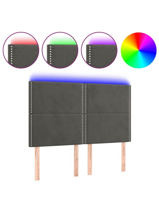 Čelo postele s LED tmavě šedé 144x5x118/128 cm samet