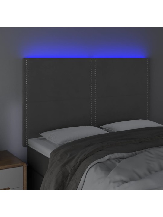 Čelo postele s LED tmavě šedé 144x5x118/128 cm samet