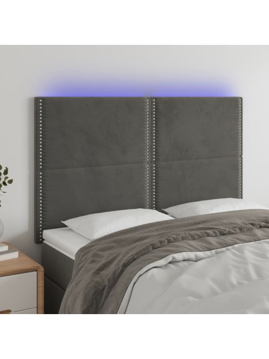 Čelo postele s LED tmavě šedé 144x5x118/128 cm samet