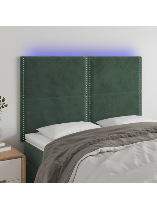 Čelo postele s LED tmavě zelená 144x5x118/128 cm samet