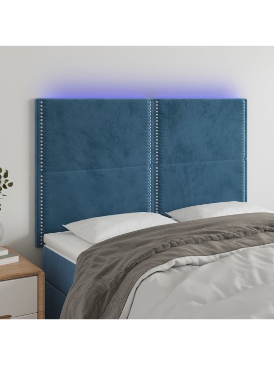 Čelo postele s led tmavě modré 144x5x118/128 cm samet
