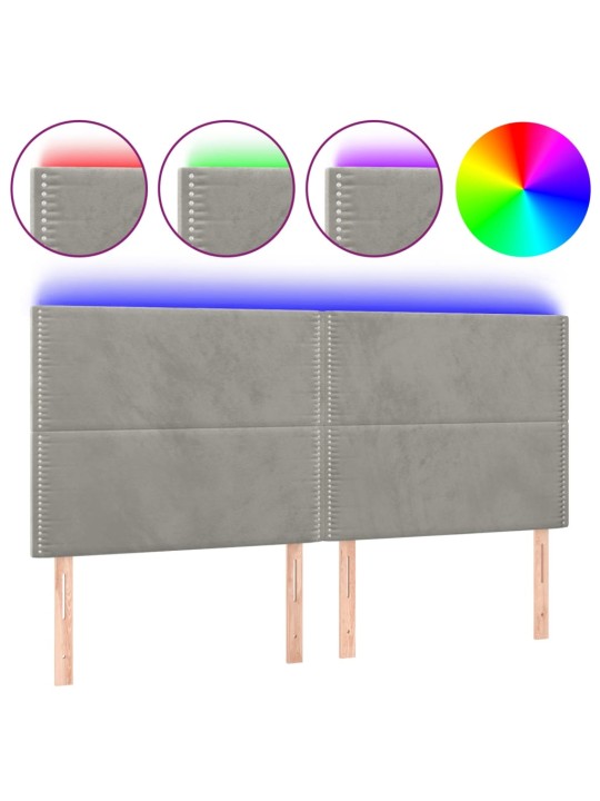Čelo postele s LED světle šedé 160x5x118/128 cm samet