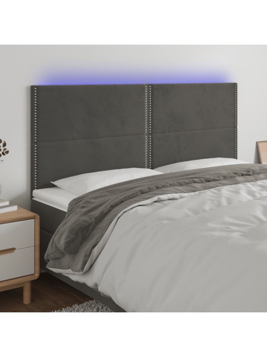 Čelo postele s LED tmavě šedé 160x5x118/128 cm samet
