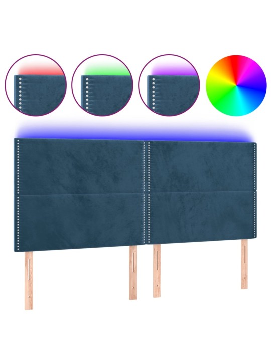 Čelo postele s led tmavě modré 160x5x118/128 cm samet