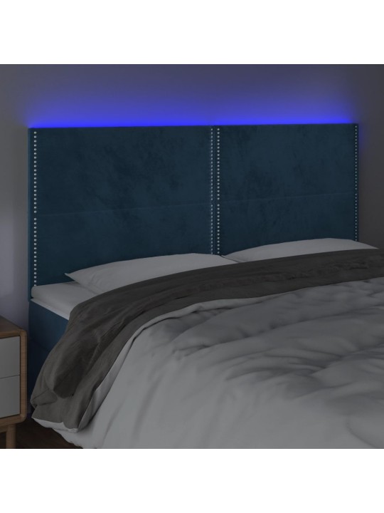 Čelo postele s led tmavě modré 160x5x118/128 cm samet