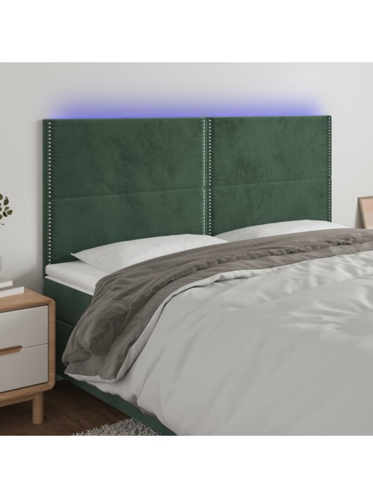 Čelo postele s led tmavě zelená 180x5x118/128 cm samet