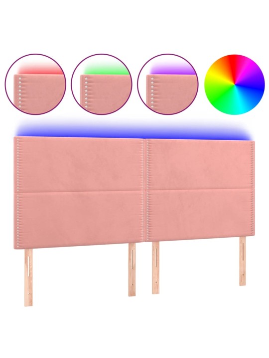 Čelo postele s LED růžové 180x5x118/128 cm samet