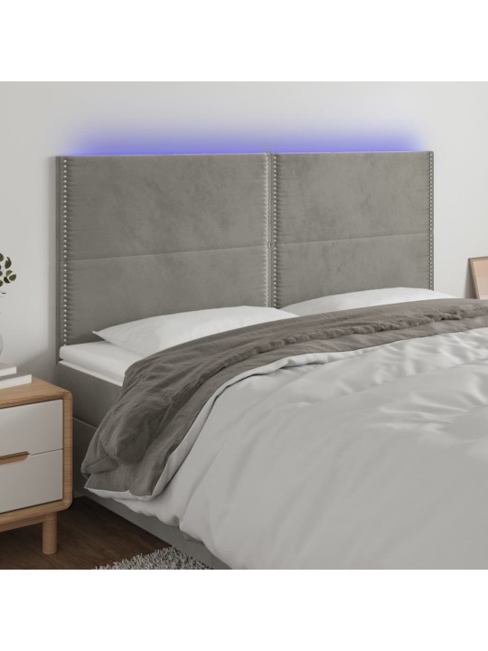 Čelo postele s LED světle šedé 200x5x118/128 cm samet