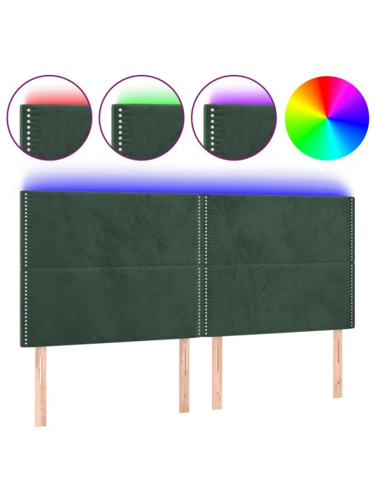 Čelo postele s LED tmavě zelené 200x5x118/128 cm samet