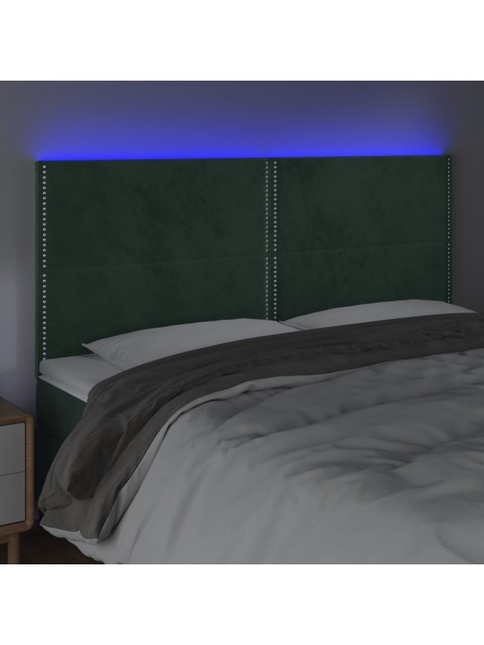 Čelo postele s LED tmavě zelené 200x5x118/128 cm samet