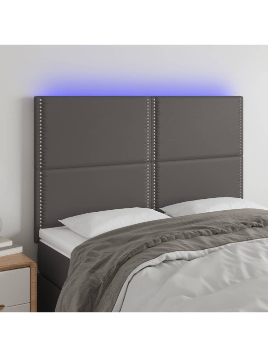 Čelo postele s LED šedé 144x5x118/128 cm umělá kůže