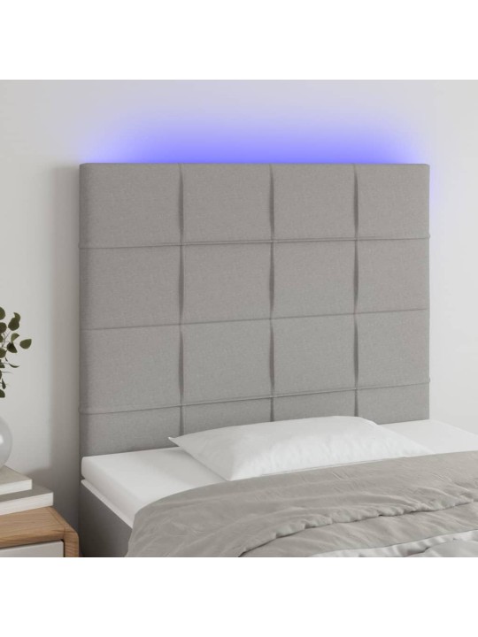 Čelo postele s LED světle šedé 80x5x118/128 cm textil