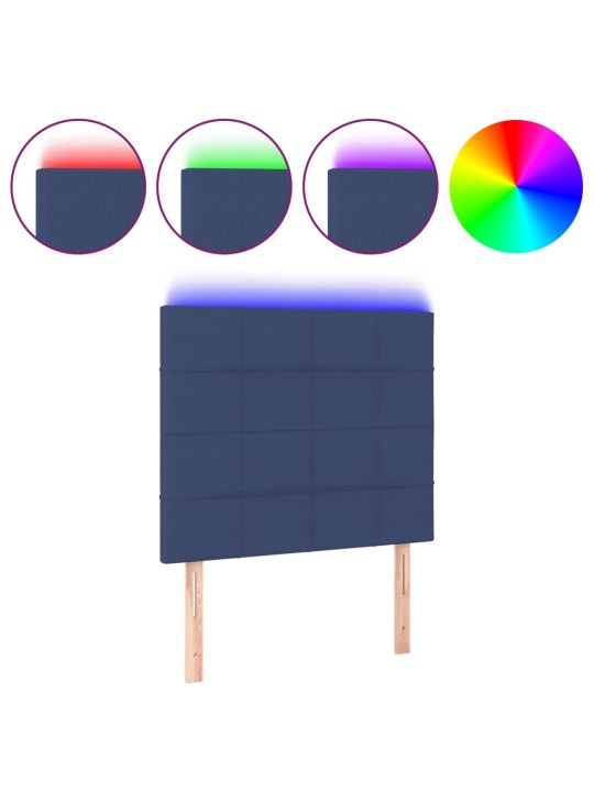 Čelo postele s LED modré 80x5x118/128 cm textil