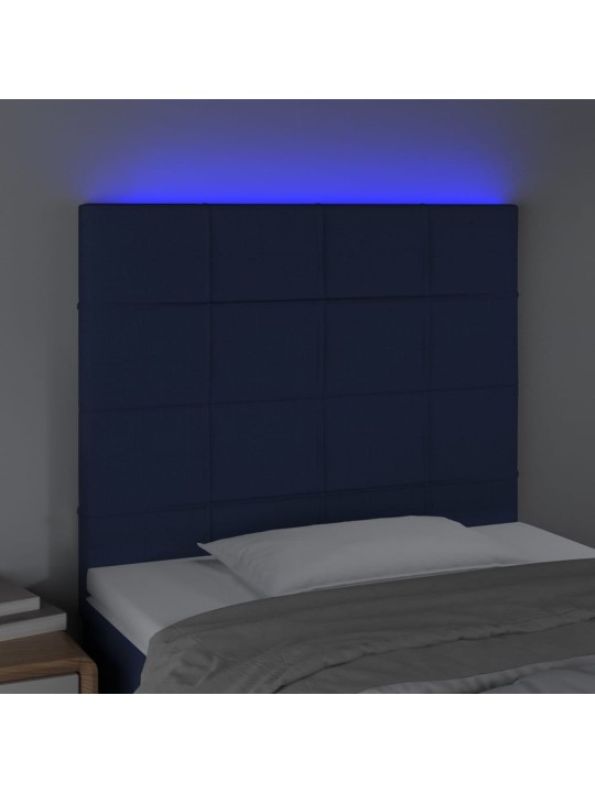 Čelo postele s LED modré 80x5x118/128 cm textil